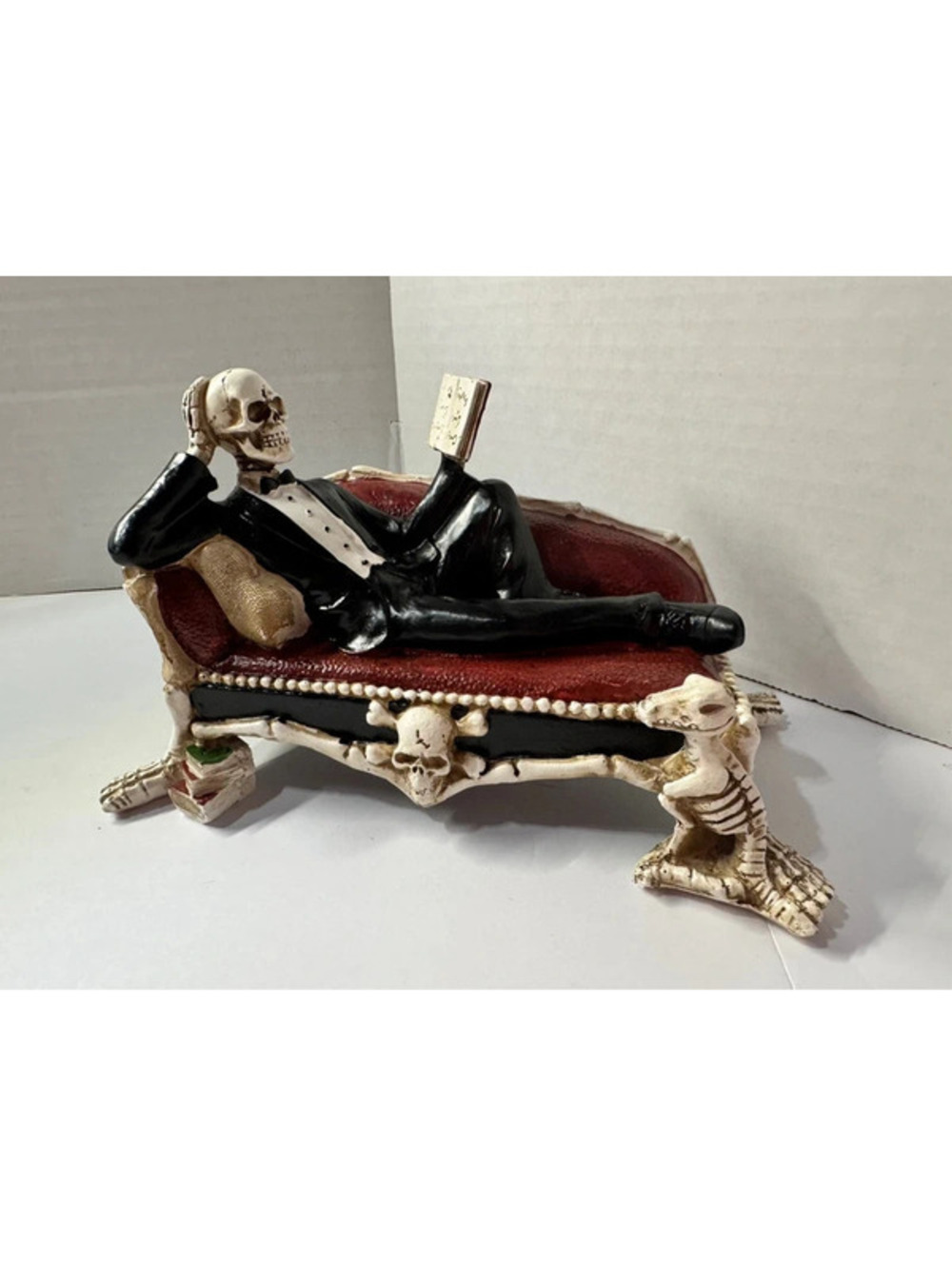 Halloween Decor - Fancy Skeleton Reading on Chaise Couch NEW